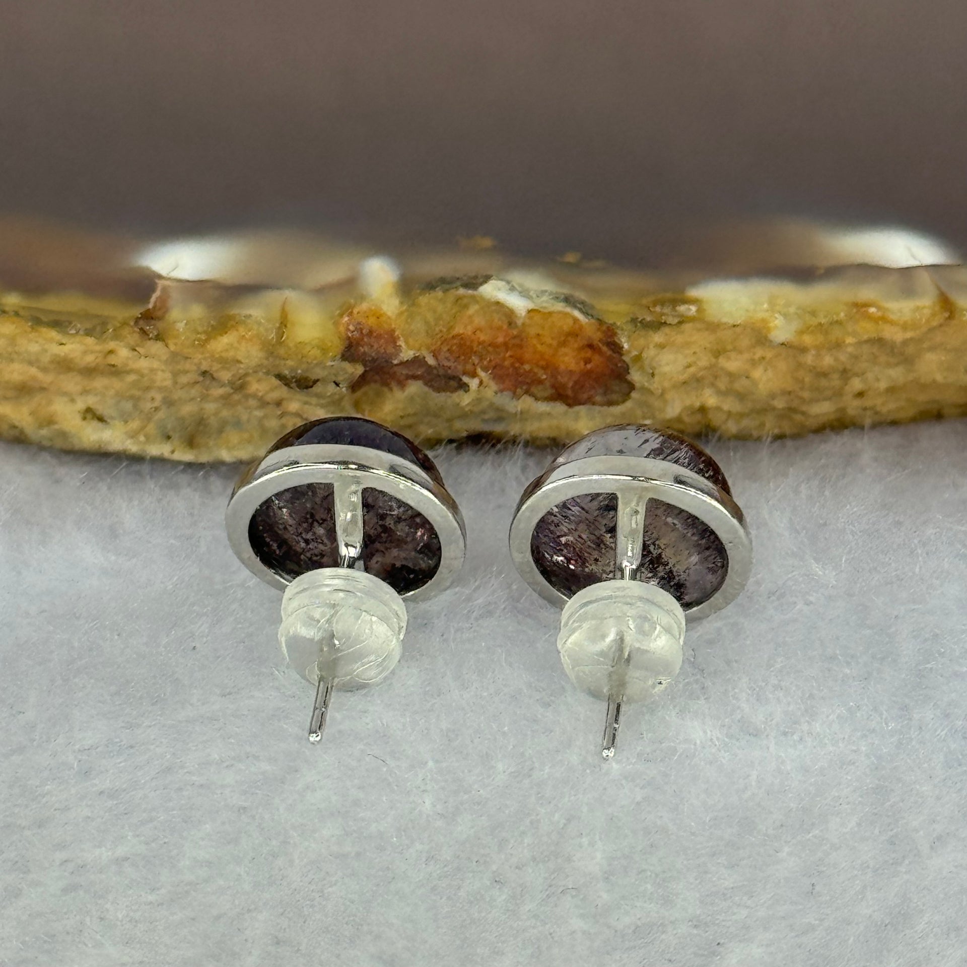 Good Grade Natural Super 7 S925 Silver Earrings 2.58g 9.1 by 5.5mm - Huangs Jadeite and Jewelry Pte Ltd