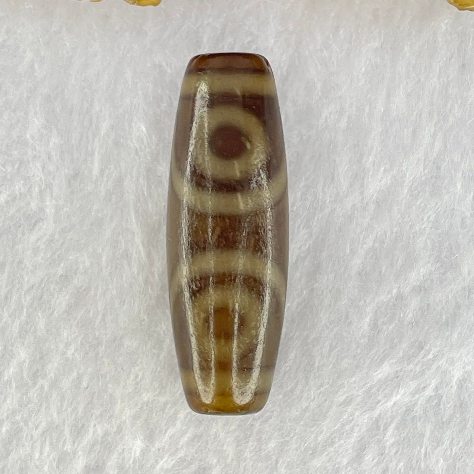 Natural Powerful Tibetan Old Oily Agate 3 Eyes Dzi Bead Heavenly Master (Tian Zhu) 三眼天诛 9.77g 38.1 by 13.0mm - Huangs Jadeite and Jewelry Pte Ltd
