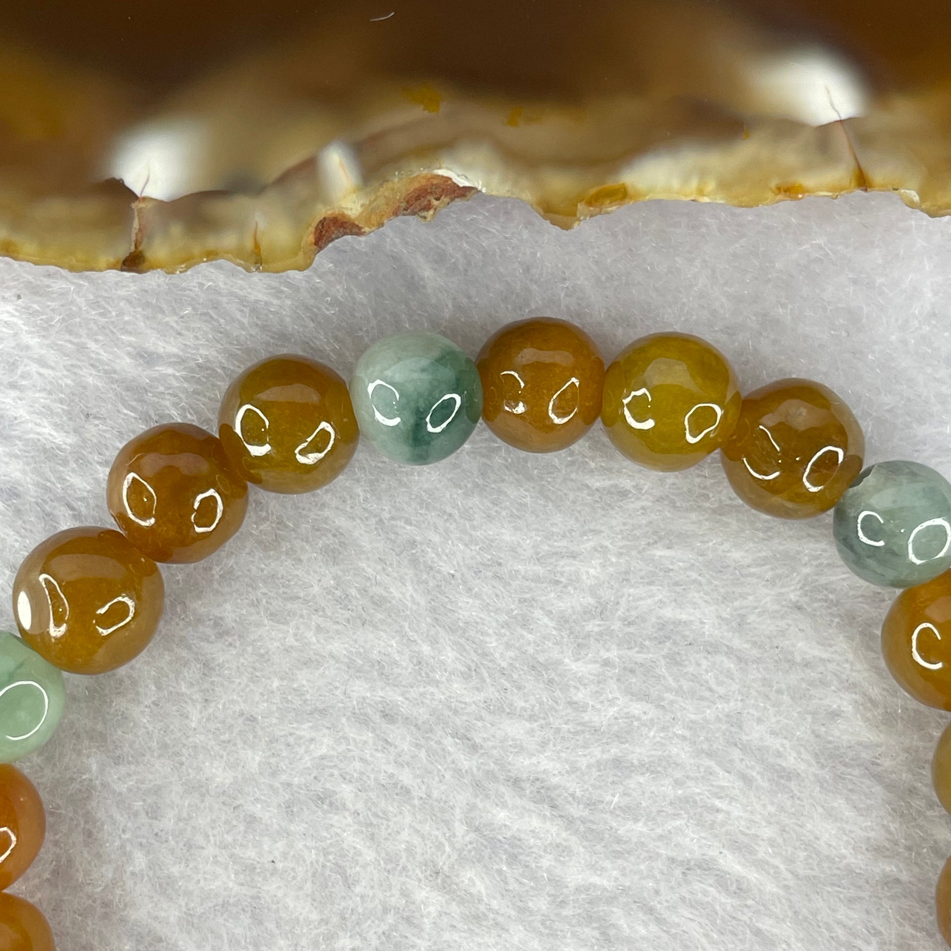 Type A Brown with Green Piao Hua Bracelet 15.50g 7.4 mm 25 Beads - Huangs Jadeite and Jewelry Pte Ltd