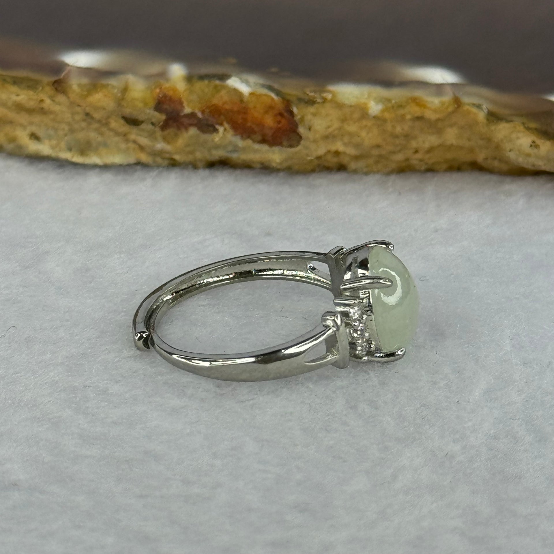 Type A Light Green Jadeite with Crystals in S925 Sliver Ring (Adjustable Size) 2.02g 9.7 by 8.2 by 3.5mm - Huangs Jadeite and Jewelry Pte Ltd