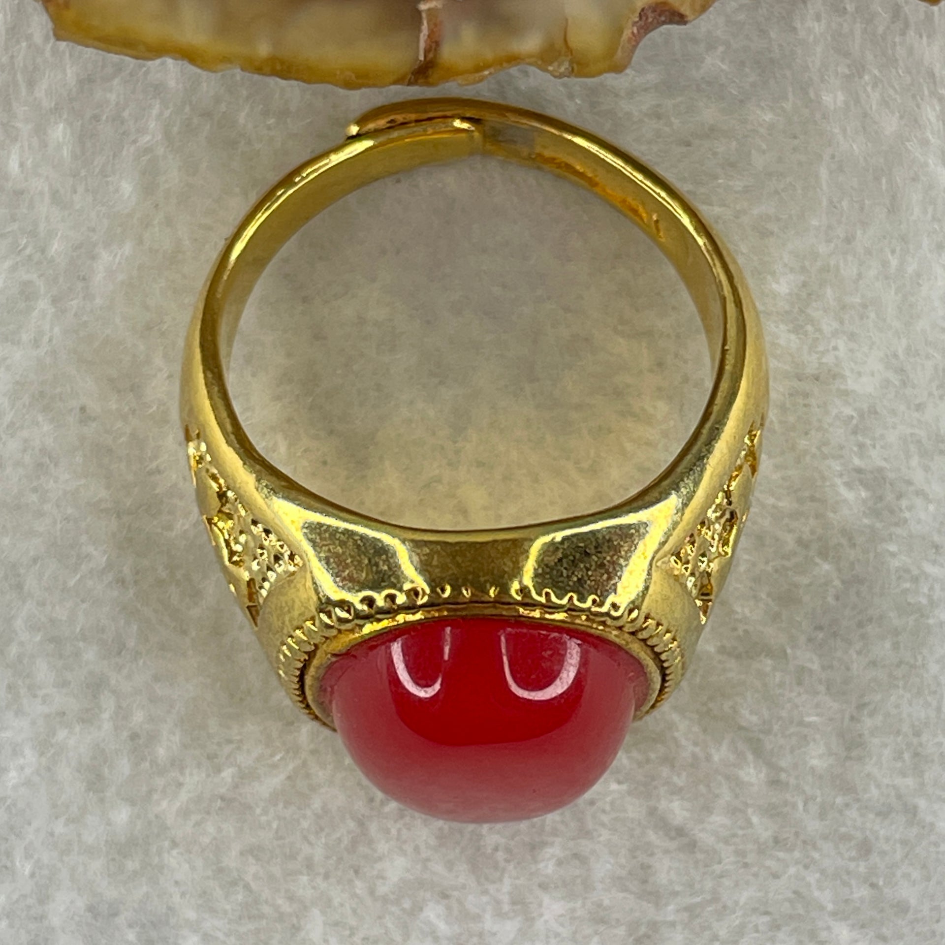 Natural Red Agate in 9999 Gold Plated Ring (Adjustable Size) 12.43g 17.6 by 13.2 by 5.5mm - Huangs Jadeite and Jewelry Pte Ltd