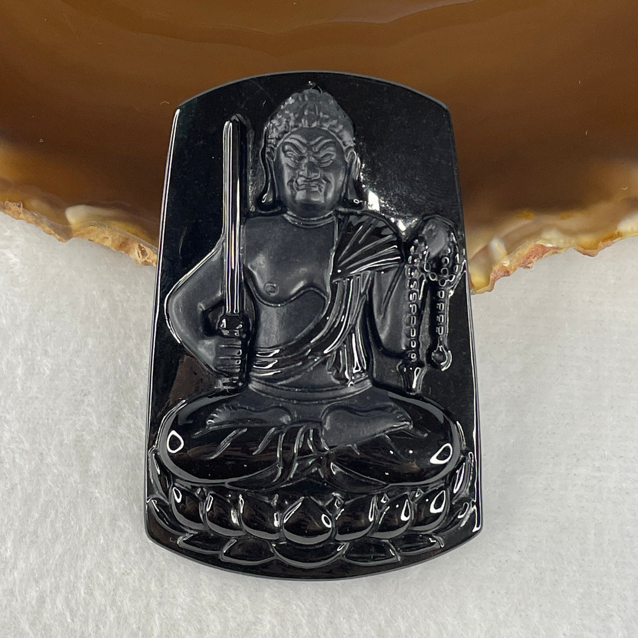 Certified Type A Opaque Black Omphacite Jadeite Acala (Fudo Myoo) Pendant | Wrath & Rooster Zodiac Protection Talisman (26.46g | 59.3 x 39.5 x 9.1mm)