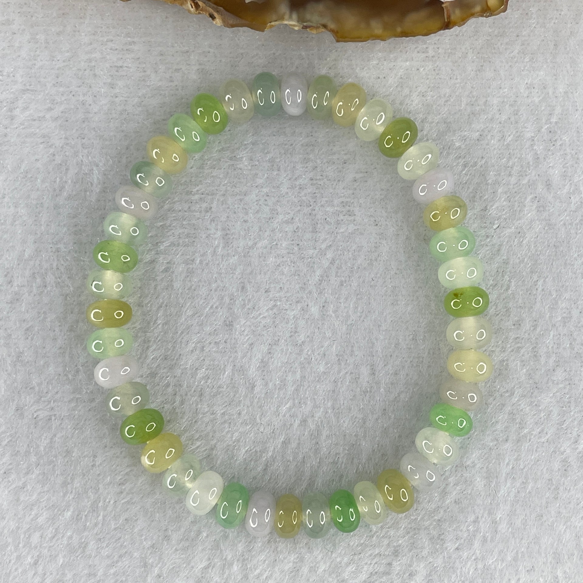 Natural Type A Muti Green with Lavender Yellowish Jadeite Donut Bracelet 12.93g 15cm 6.3mm 42 Beads - Huangs Jadeite and Jewelry Pte Ltd