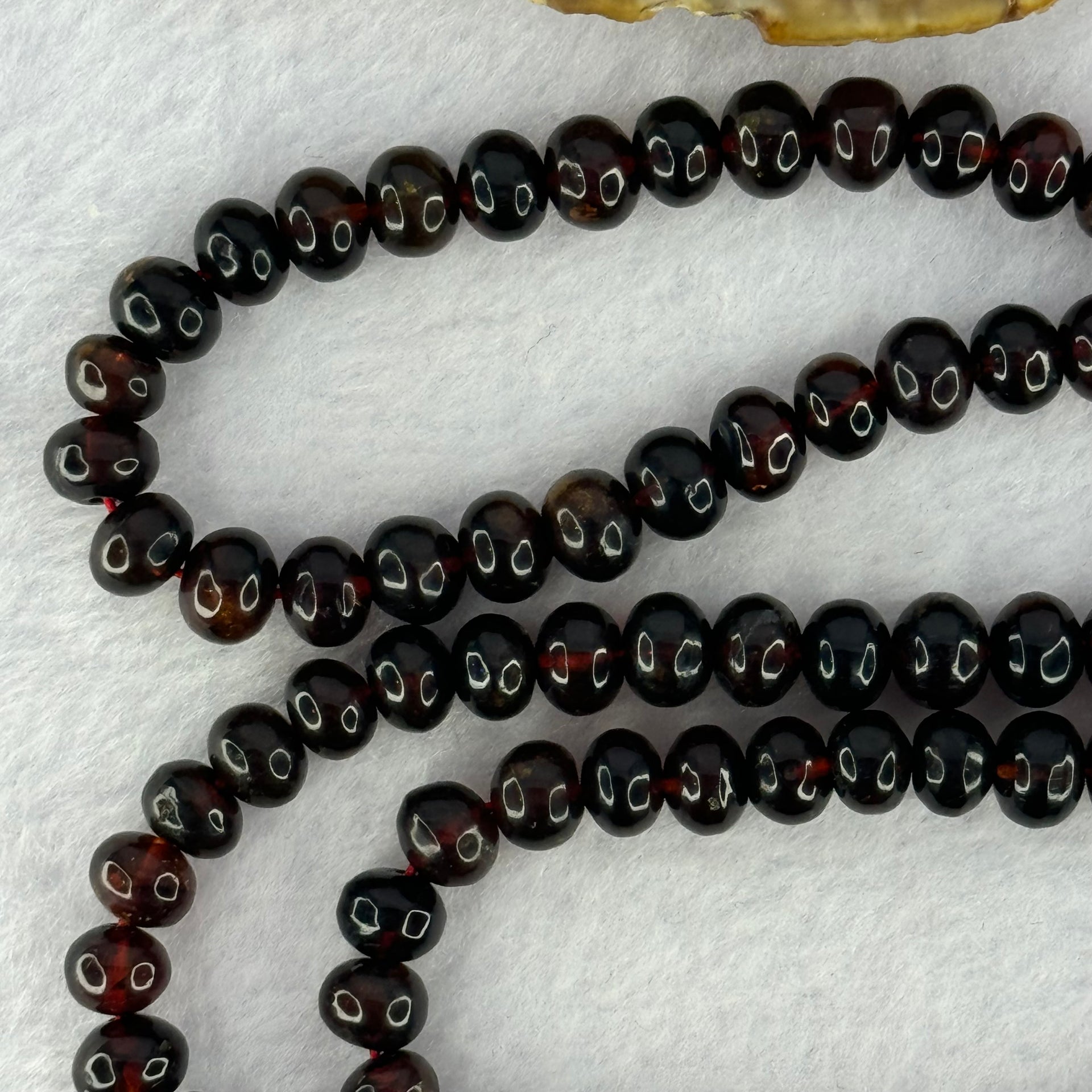 Natural Red Black Flower Amber Beads Necklace 天然琥珀项链 21.83g 62cm 7.5 by 6.0mm 1 Beads 7.4mm 108 Beads - Huangs Jadeite and Jewelry Pte Ltd