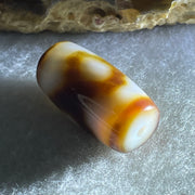 Natural Powerful Tibetan Old Oily White with Dark Brown Agate 3 Eyes Dzi Bead Heavenly Master (Tian Zhu) 三眼天诛 3.49g 19.6 by 10.3mm - Huangs Jadeite and Jewelry Pte Ltd