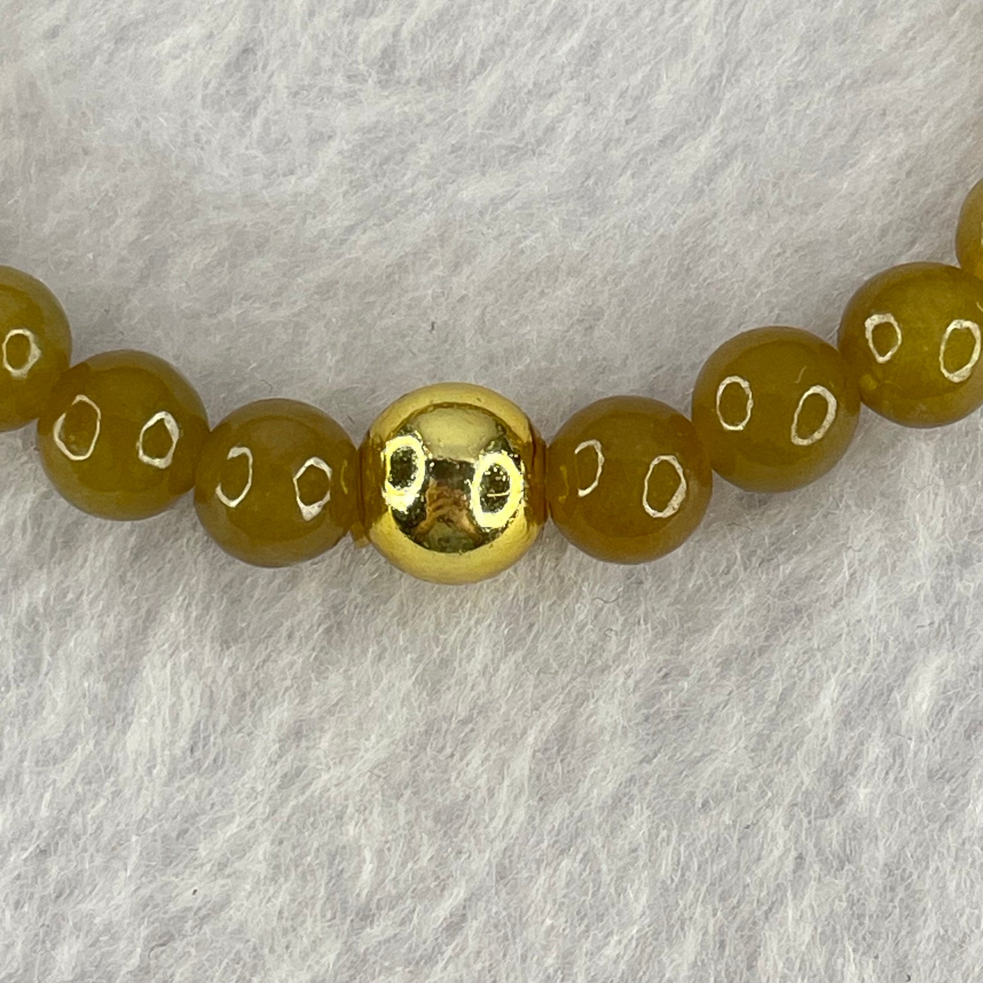 Type A Brownish Yellow Jadeite Beads Bracelet 15.55g 17.5cm 7.0mm 30 Beads (Burned) - Huangs Jadeite and Jewelry Pte Ltd