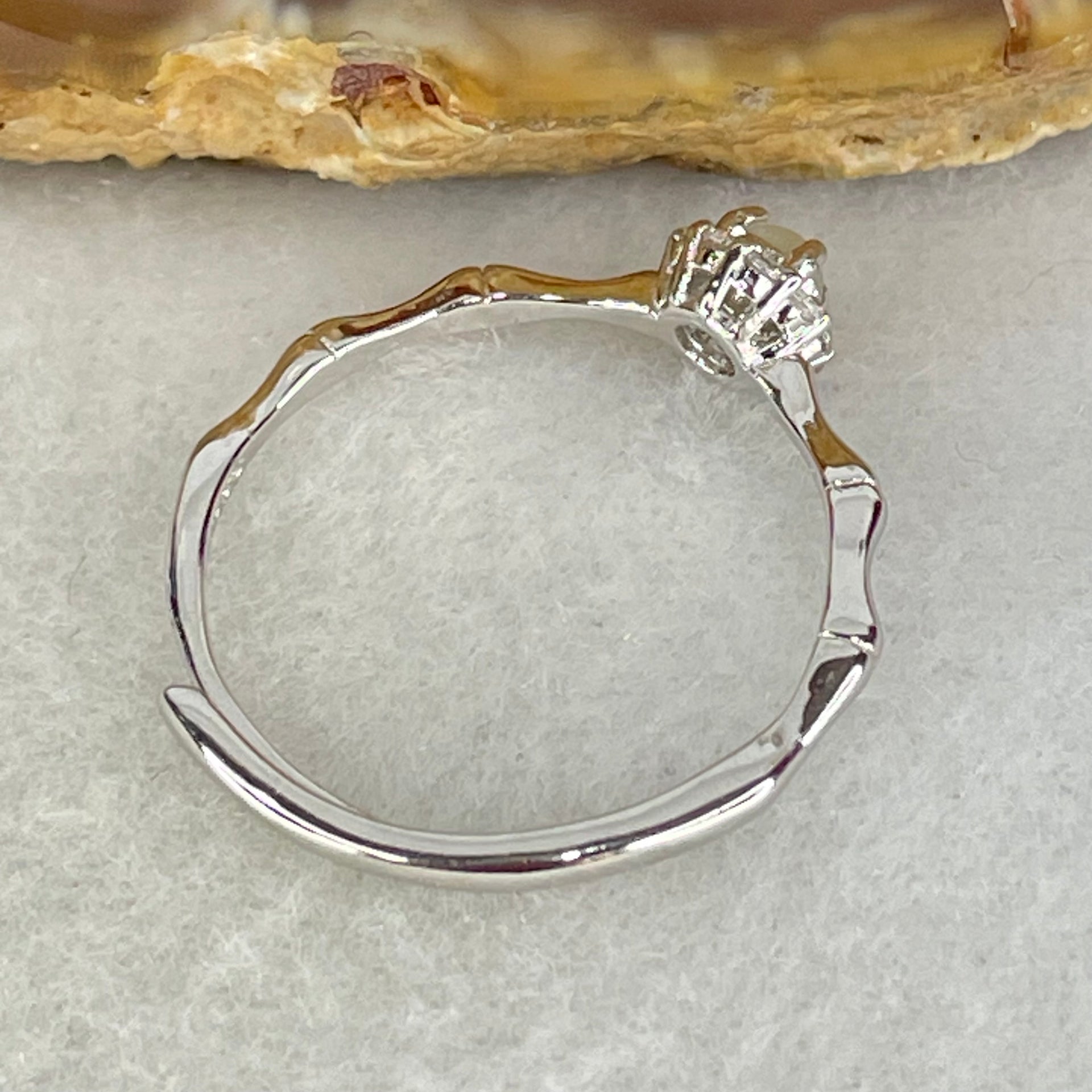 Type A Semi Icy Lavender Cabochon Jadeite in S925 Sliver Bamboo Ring (Adjustable Size) 1.05g 3.0 by 2.0mm - Huangs Jadeite and Jewelry Pte Ltd