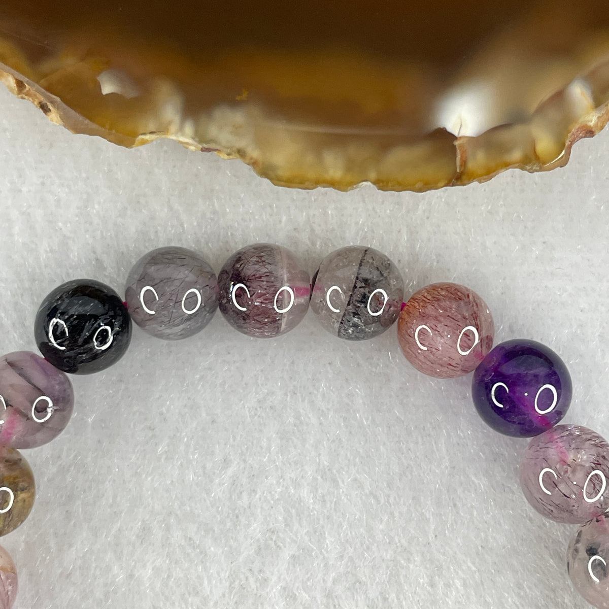 Certified Above Average Grade Natural Super 7 Crystal Beads Bracelet | 7.6mm Dainty Sacred 7-Mineral Synergy Power (14.60g | 14.5cm  Wrist Sizing | 24 Beads)