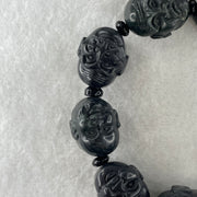 Type A Opaque Black Omphacite Jadeite Eighteen Arhats or 18 Luohans  十八羅漢 Head Beads Bracelet 101.90g 16cm 19.9mm 9 Beads - Huangs Jadeite and Jewelry Pte Ltd
