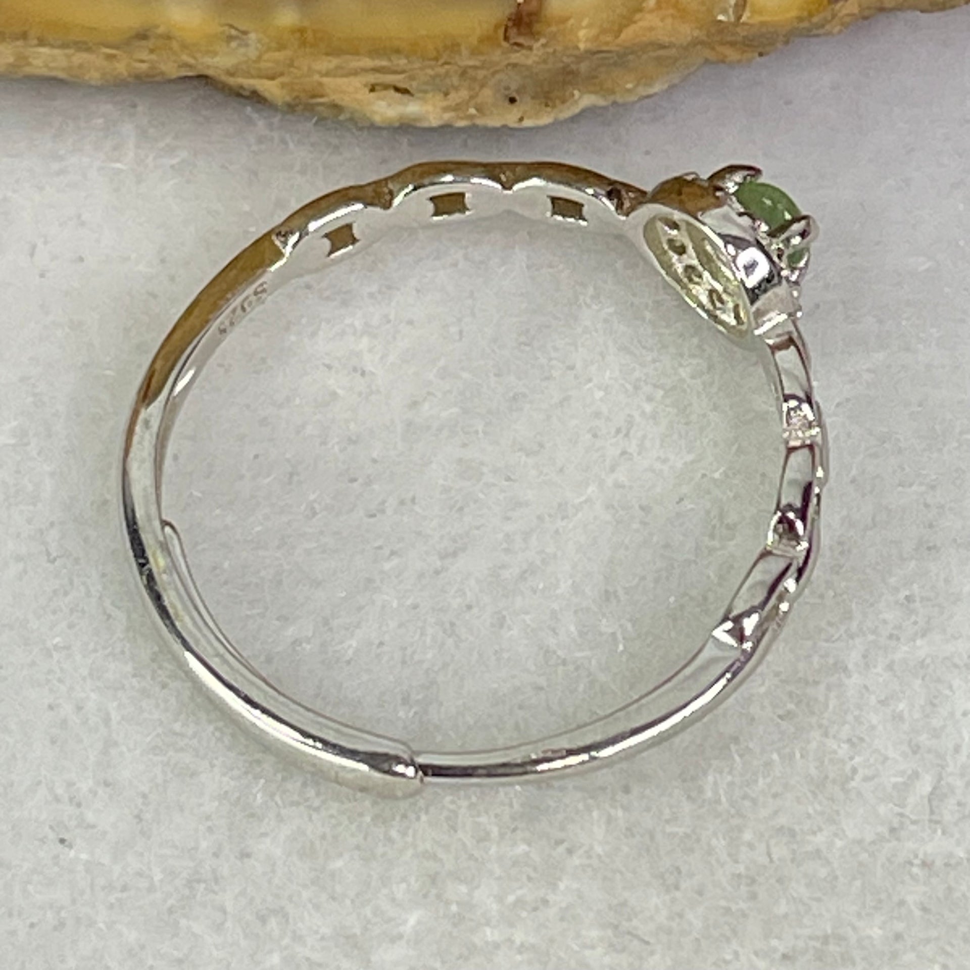 Type A Semi Icy Green Cabochon Jadeite in S925 Sliver Ring (Adjustable Size) 0.90g 3.0 by 1.5mm - Huangs Jadeite and Jewelry Pte Ltd