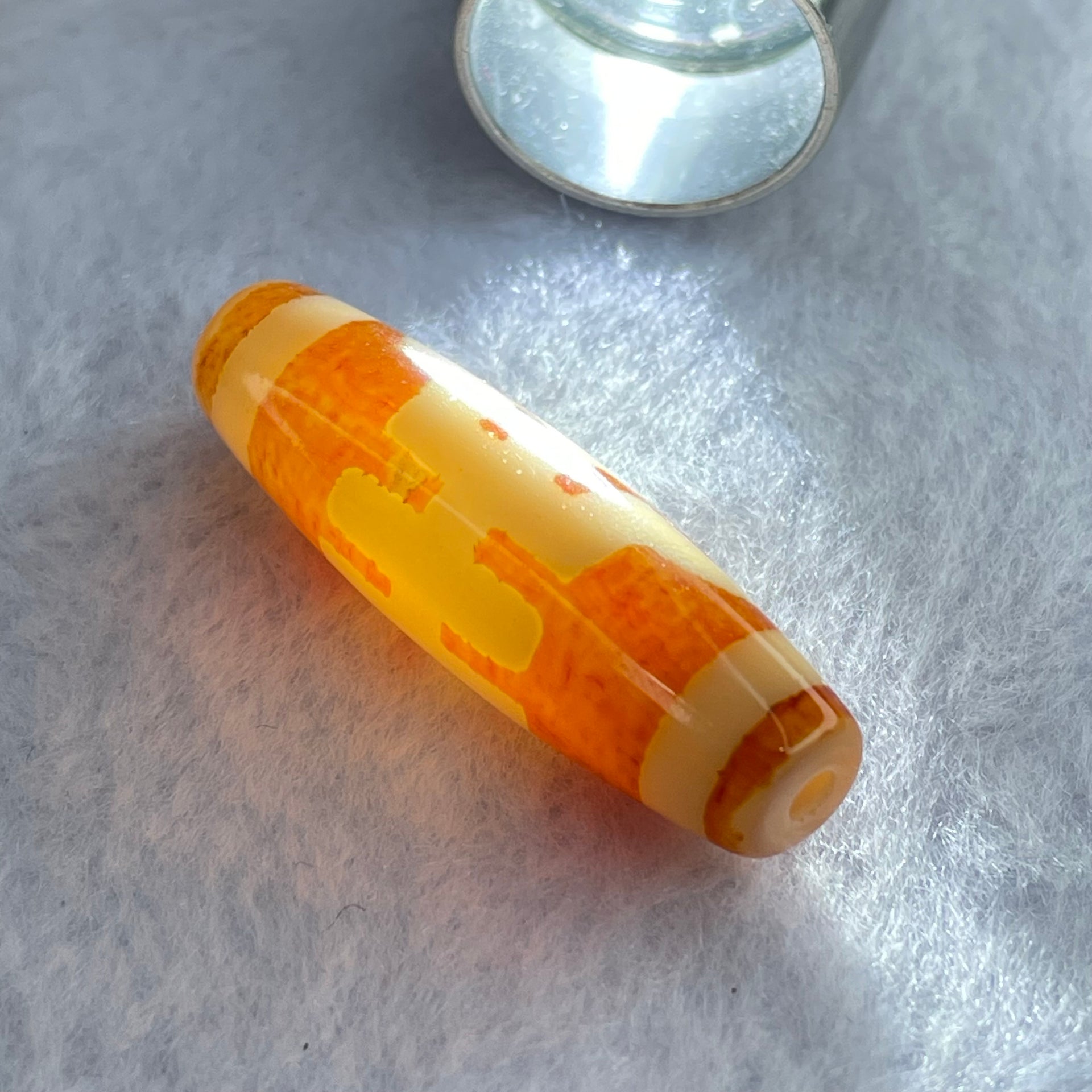 Natural Powerful Tibetan Old Oily Orange Red White Agate Patina Guiren Tairen Human Dzi Bead Totem Amulet Heavenly Master (Tian Zhu) 贵人天诛 7.62g 38.5 by 11.6mm - Huangs Jadeite and Jewelry Pte Ltd