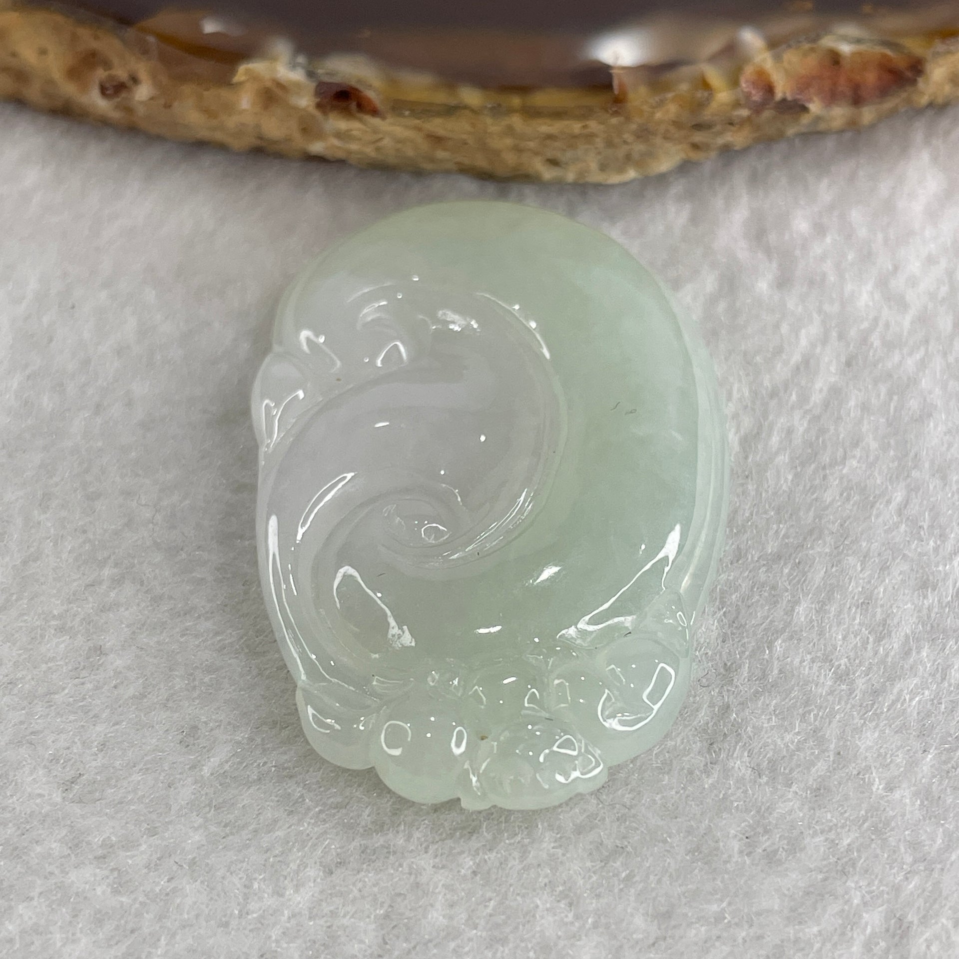 Natural Type A Semi Icy Light Green with Lavender Jadeite Pixiu on Ruyi Pendant 15.78g 47.9 by 29.3 by 6.0mm - Huangs Jadeite and Jewelry Pte Ltd