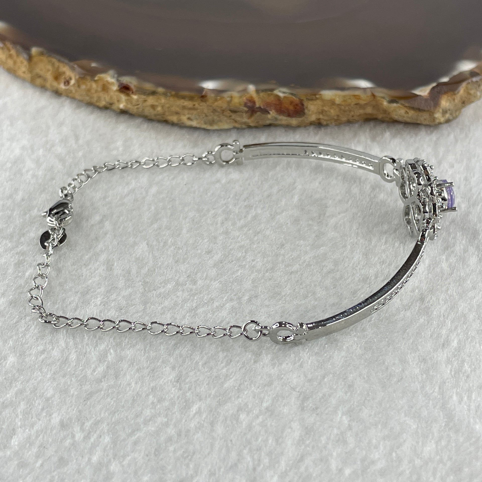 Natural Purple with Colorless Cubic Zirconia Beads Bracelet in S925 Sliver 6.99g 5.8 by 2.0mm - Huangs Jadeite and Jewelry Pte Ltd
