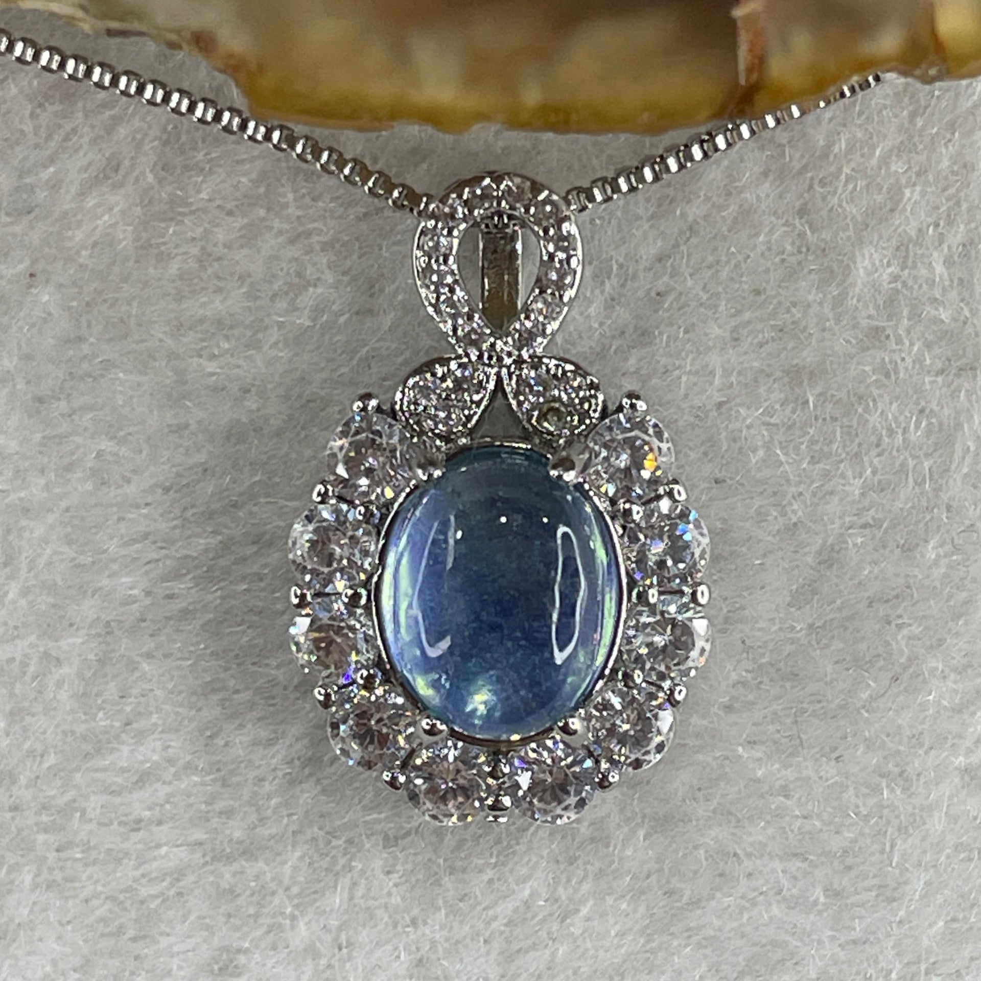 Natural Blue Aquamarine Cabochon Pendant on S925 Sliver 5.11g 9.8 by 6.7 by 3.8mm - Huangs Jadeite and Jewelry Pte Ltd
