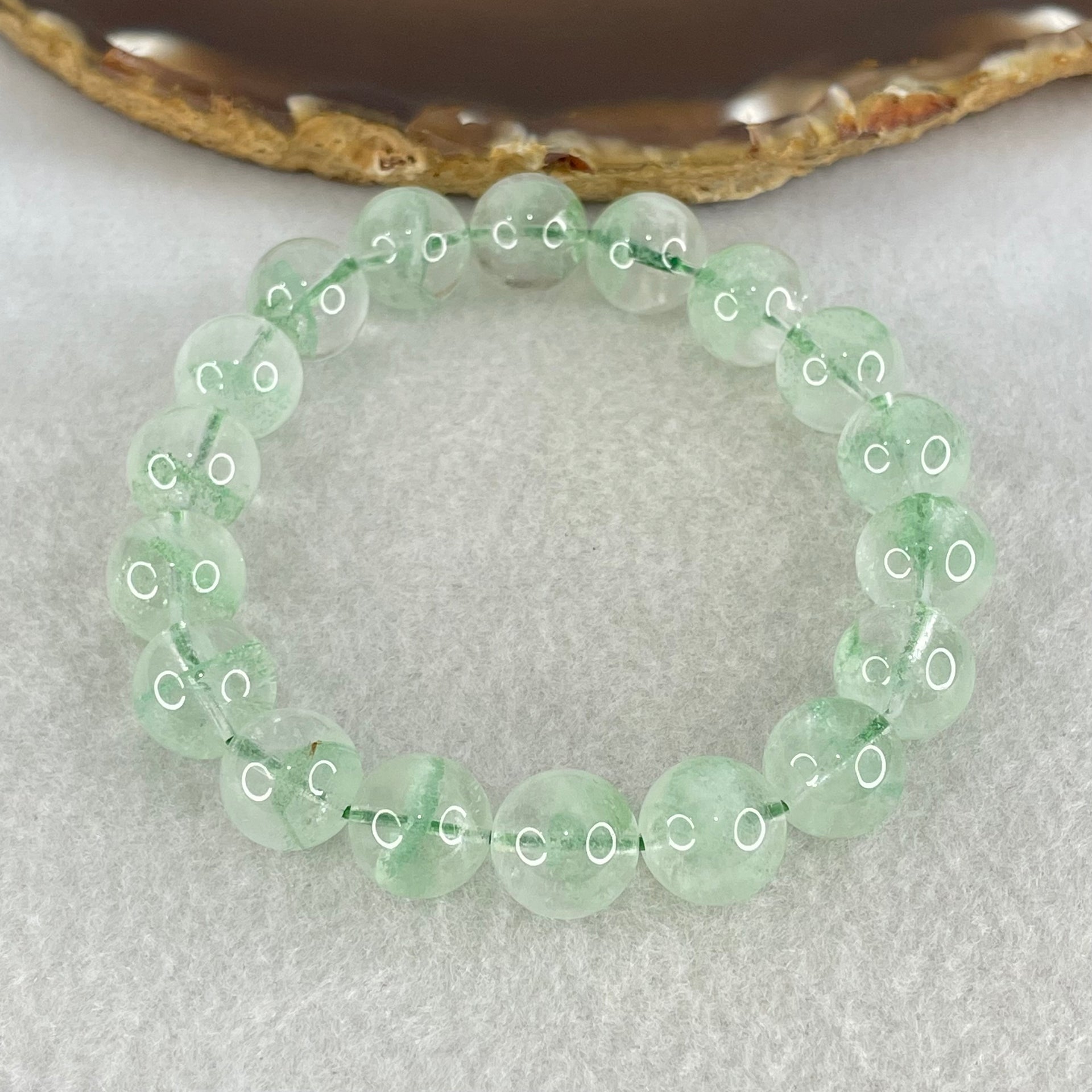 Special Grade Natural Green Phantom Quartz Bracelet 34.91g 17cm 11.3mm 18 Beads - Huangs Jadeite and Jewelry Pte Ltd