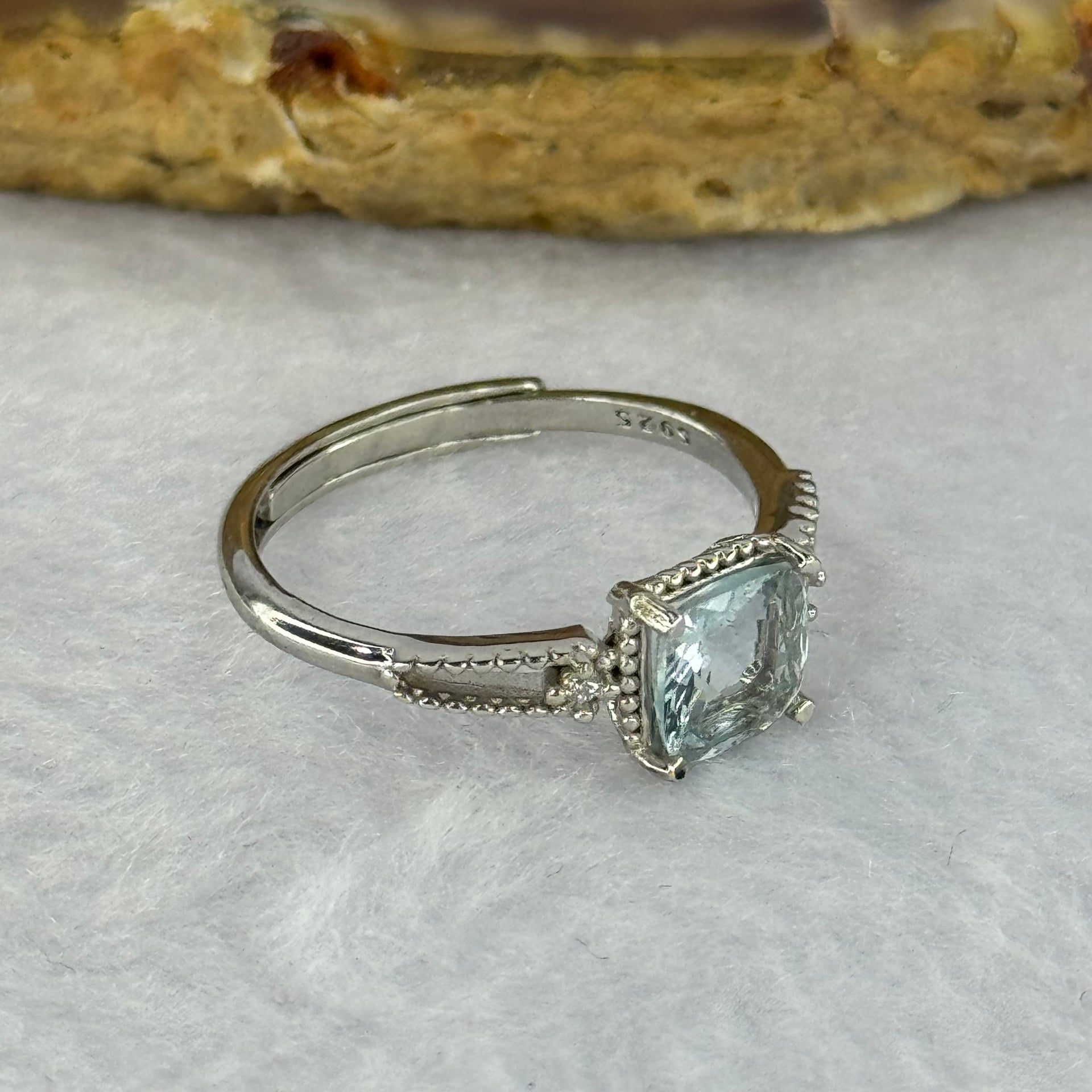 Natural Blue Topaz in 925 Sliver Ring (Adjustable Size) 1.67g 6.5 by 3.5mm - Huangs Jadeite and Jewelry Pte Ltd