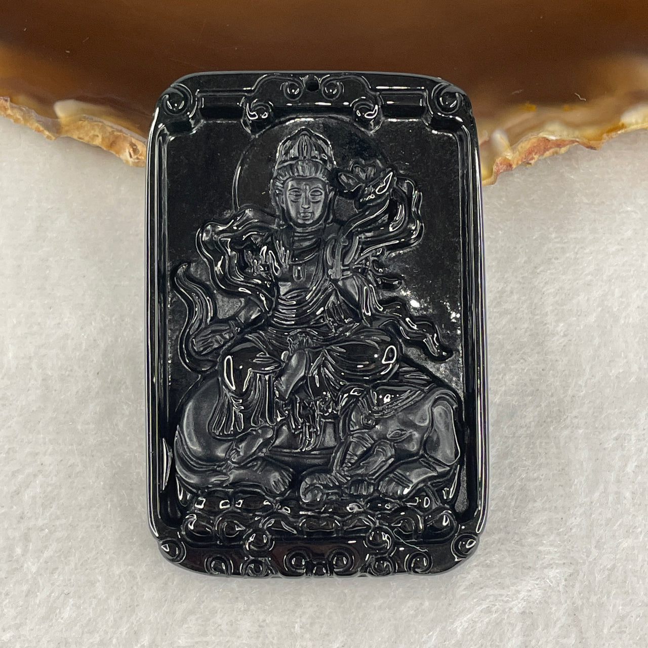 Wealth, Protection and Spiritual Blessing Talisman - Certified Natural Type A Black Omphacite Jadeite Samantabhadra Bodhisattva Guan Yin on Elephant Pendant 27.32g 65.1 by 37.7 by 7.9mm