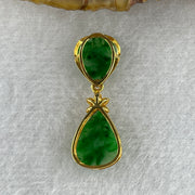 Type A Spicy Green Tear Drop Design Jade Jadeite 18k Yellow gold 1.4g 26.9 by 9.7 by 4.3mm - Huangs Jadeite and Jewelry Pte Ltd