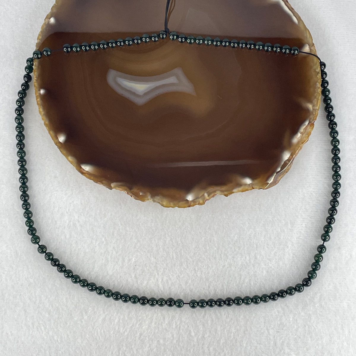 Certified High End Grade Type A Translucent Black Omphacite Jadeite Necklace | 108 Imperial Green Underlight Black Jade Prayer Beads (23.34g | 52cm | 5.1mm)