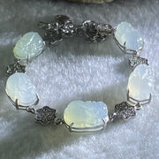 Type A Icy Faint Green and Faint Lavender to Colourless Jadeite 5 Pixiu S925 Silver Bracelet 6.61g 11.1 by 7.8 by 4.8mm - Huangs Jadeite and Jewelry Pte Ltd