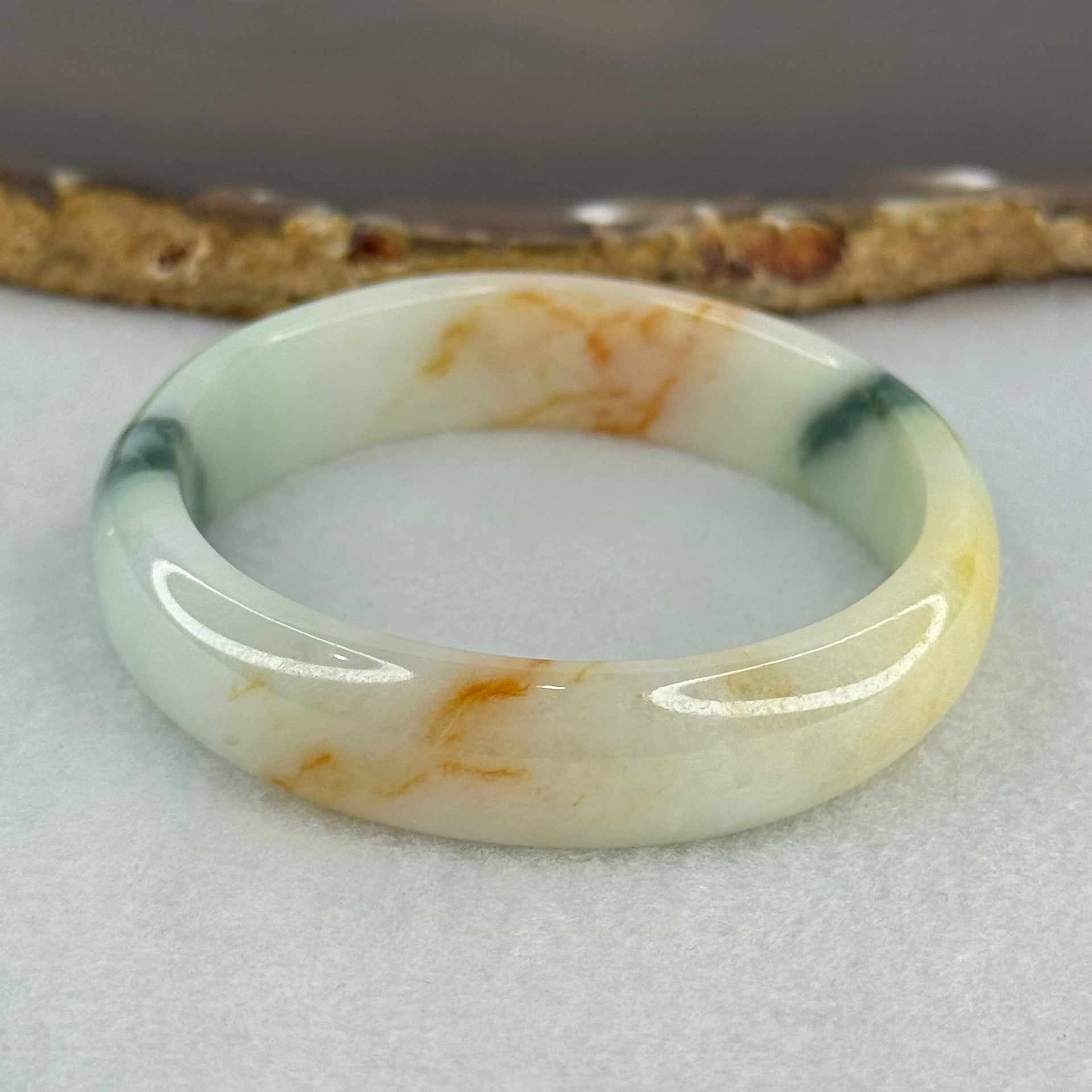 Type A Light Green with Blueish Green and Yellow Jadeite Oval Bangle Internal Diameter 55.8mm 36.00g 12.4 by 5.7mm (Slight Difference External Line) - Huangs Jadeite and Jewelry Pte Ltd