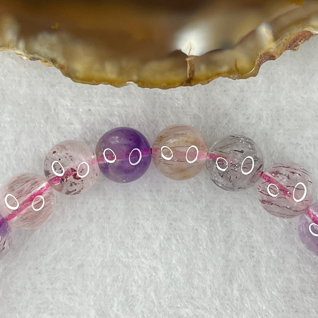 Certified Above-Average Grade Natural Super 7 Crystal Beads Bracelet | Fluid High-Clarity Petite Strand | Authentic Sacred Seven Multi-Mineral Inclusions Quartz Spiritual Catalyst & Auric Shield Bracelet (13.67g | 16cm Length | 7.3mm | 27 Beads)