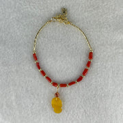 Natural Red Coral with Natural Butterscotch Amber Leaf Charm in Gold Color Bracelet 3.74g 6.2 by 2.6mm 11pcs - Huangs Jadeite and Jewelry Pte Ltd