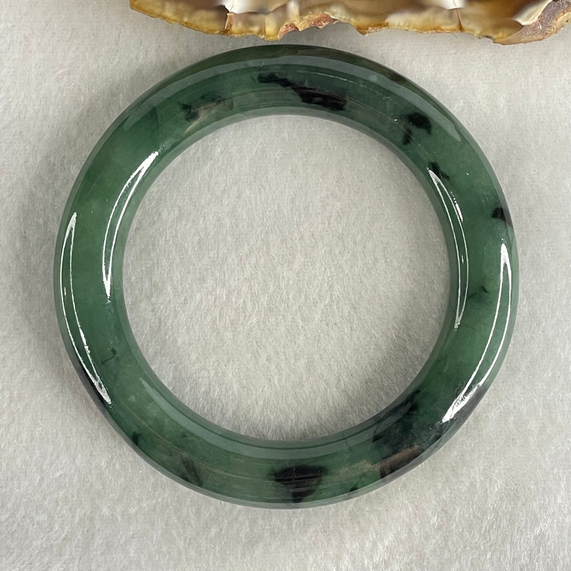 Type A Green with Dark Green Piao Hua Jadeite Bangle 55.69g Internal Diameter 52.0mm 10.0 by 11.1mm (Slight Internal Lines) - Huangs Jadeite and Jewelry Pte Ltd