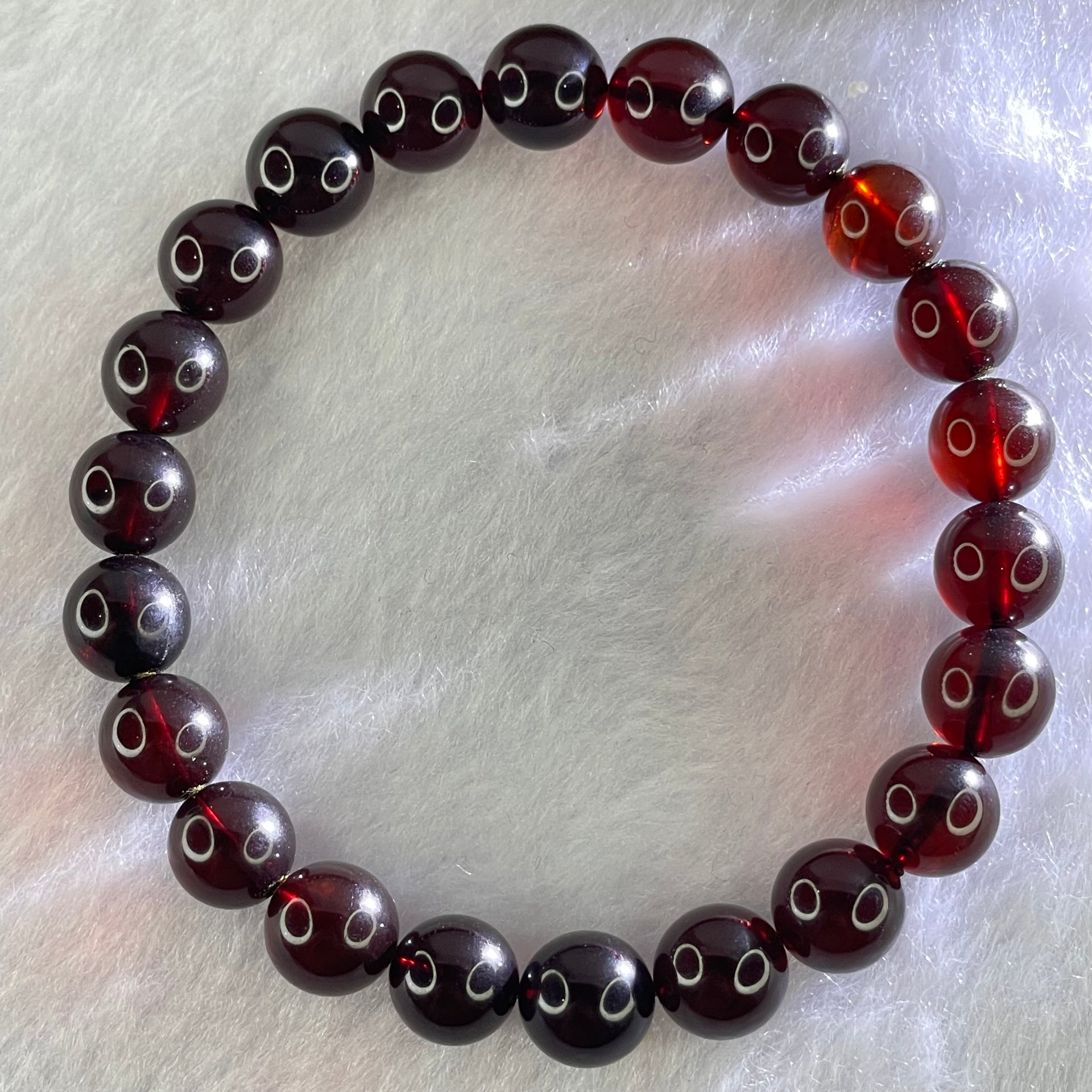 Natural Dark Blood Red Amber Beads Bracelet 天然血珀手链 7.62g 16cm 8.6mm 22 Beads - Huangs Jadeite and Jewelry Pte Ltd