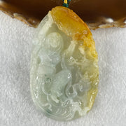 Type A Light Faint and Lavender with Yellow Brownish Red Patches Jadeite Double Sided Chinese Flying Fairy With Dragon and Shan Shui Pendant 100.99g 83.7 by 50.6 by 12.0mm - Huangs Jadeite and Jewelry Pte Ltd