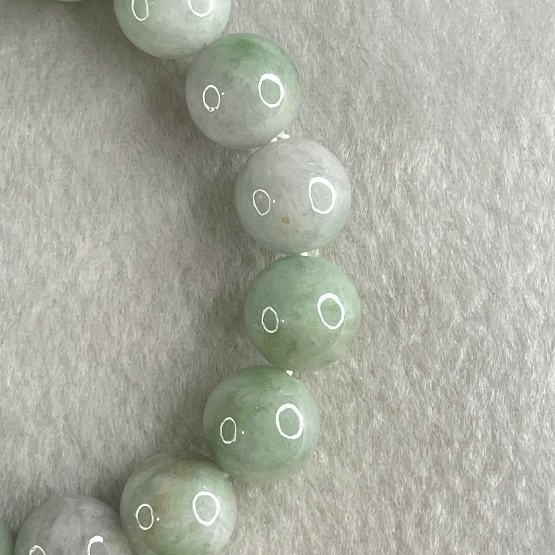 Type A Light Green with Light Lavender with Blueish Green Piao Huan Jadeite Beads Bracelet 47.41g 15cm 12.1mm 16 Beads - Huangs Jadeite and Jewelry Pte Ltd