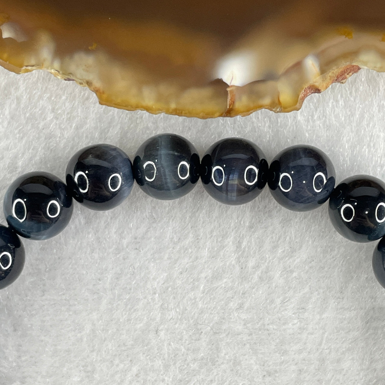 Certified Good Grade Natural Blue Tiger's Eye Quartz Beads Bracelet 18.23g 16cm 8.4mm 23 Beads