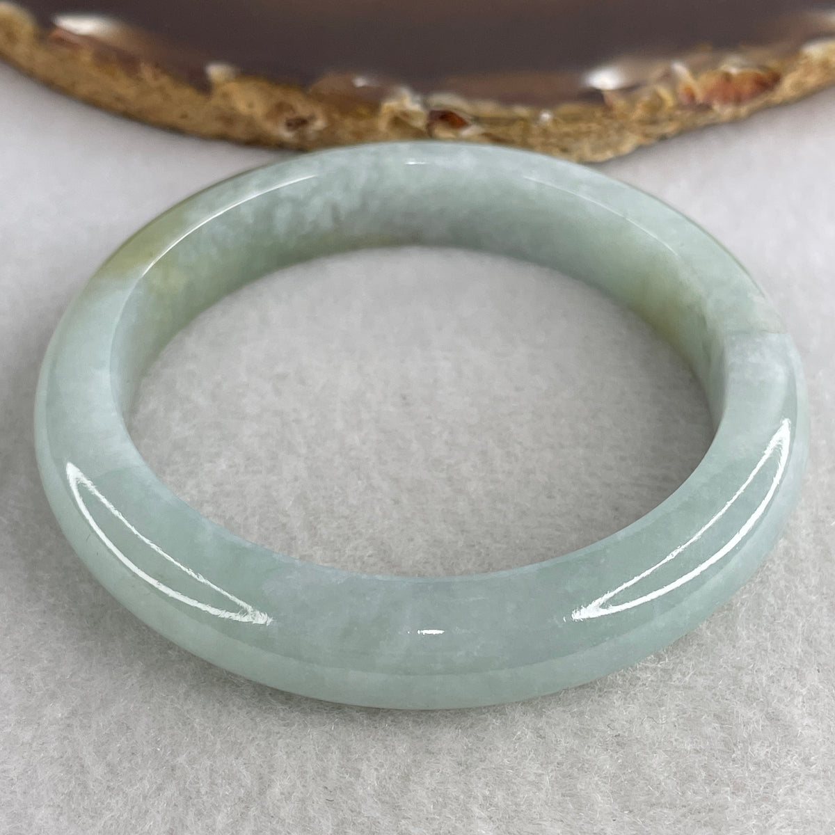 Certified Natural Type A Sky Blue & Yellowish Spot Jadeite Bangle | (47.46g | 53.7mm Inner Diameter | 11.1mm x 8.3mm | Close to Perfect | Throat, Solar Plexus, Crown & Heart Chakra Synergy, Wisdom & Wealth Magnet Anchor) - Huangs Jadeite and Jewelry Pte Ltd