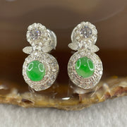 Type A Natural Semi Icy Green Jadeite Cabochon 6.2 by 5.5 by 2.5m Stone for Setting 22.45g (On Silver Earrings Mold) - Huangs Jadeite and Jewelry Pte Ltd