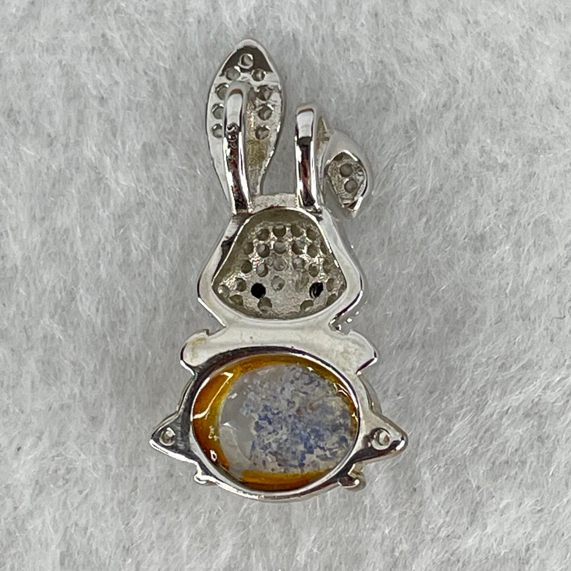 Rare Natural Blue Dumortierite Rutilated Quartz in S925 Sliver Rabbit Pendant 2.40g 9.9 by 7.0 by 4.0mm - Huangs Jadeite and Jewelry Pte Ltd