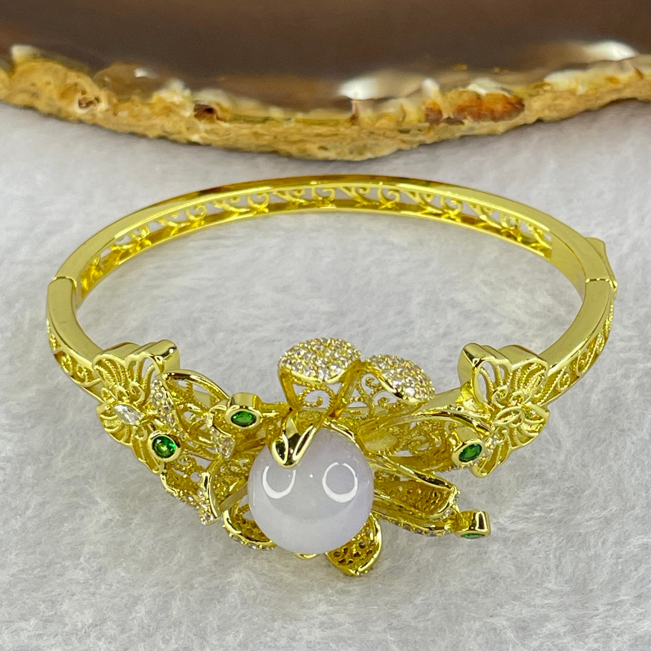 Type A Lavender Jadeite Bead 12.0mm in Flower Sliver Gold Color Bracelet 20.76g 15cm - Huangs Jadeite and Jewelry Pte Ltd