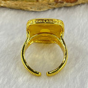 Natural Butterscotch Amber in  Sliver Gold Color Ring (Adjustable Size) 7.59g by 10.5 by 6.7 by 3.0mm - Huangs Jadeite and Jewelry Pte Ltd