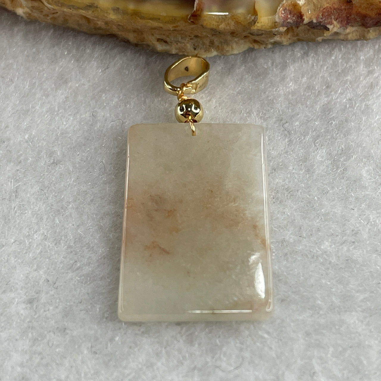 Type A White with Reddish Brown Jadeite Wu Shi Pai Pendant 2.38g 22.2 by 4.2 by 2.2mm - Huangs Jadeite and Jewelry Pte Ltd