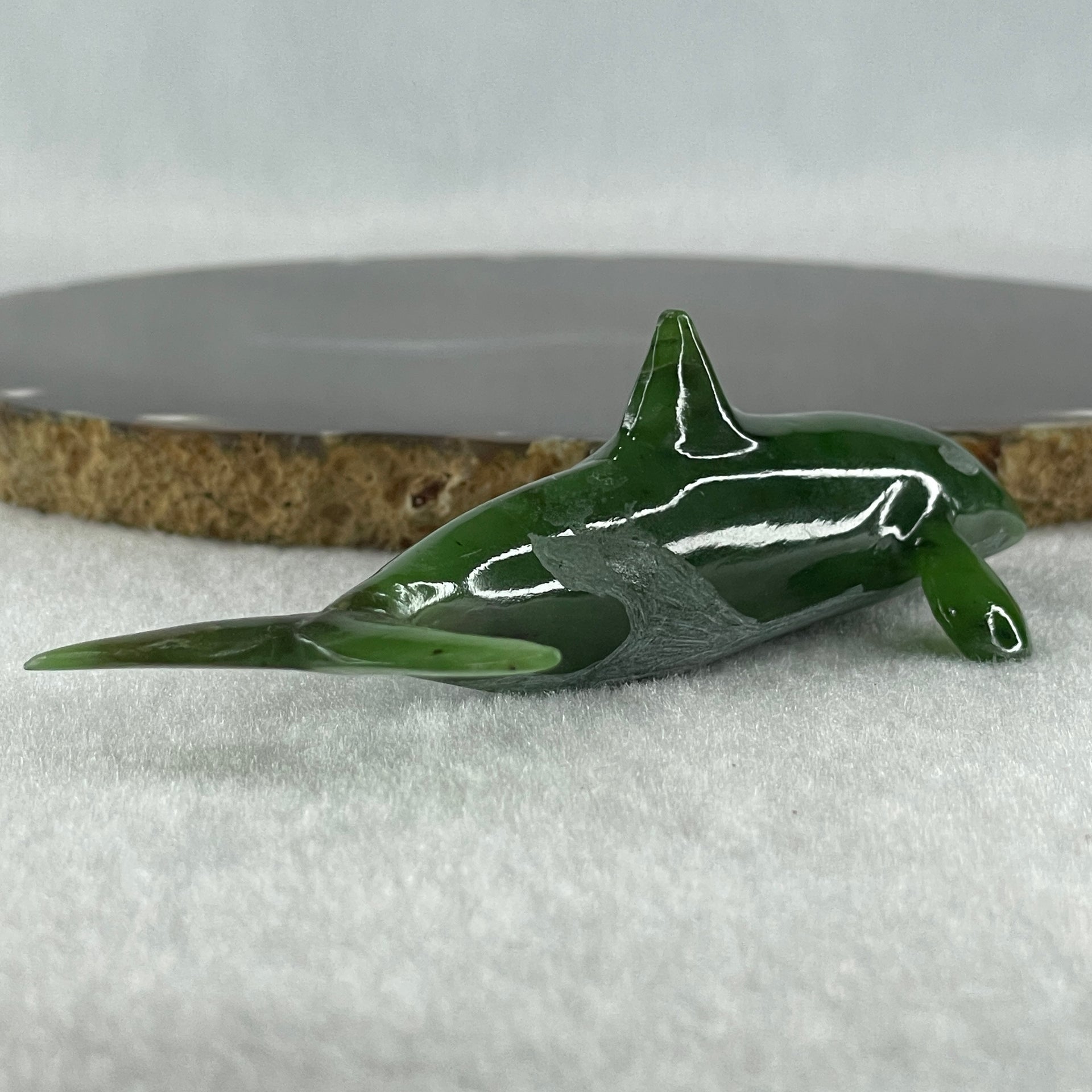 Natural Dark Green Serpentine Killer Whale Display 53.7g 106.0 by 43.0 by 34.0mm - Huangs Jadeite and Jewelry Pte Ltd