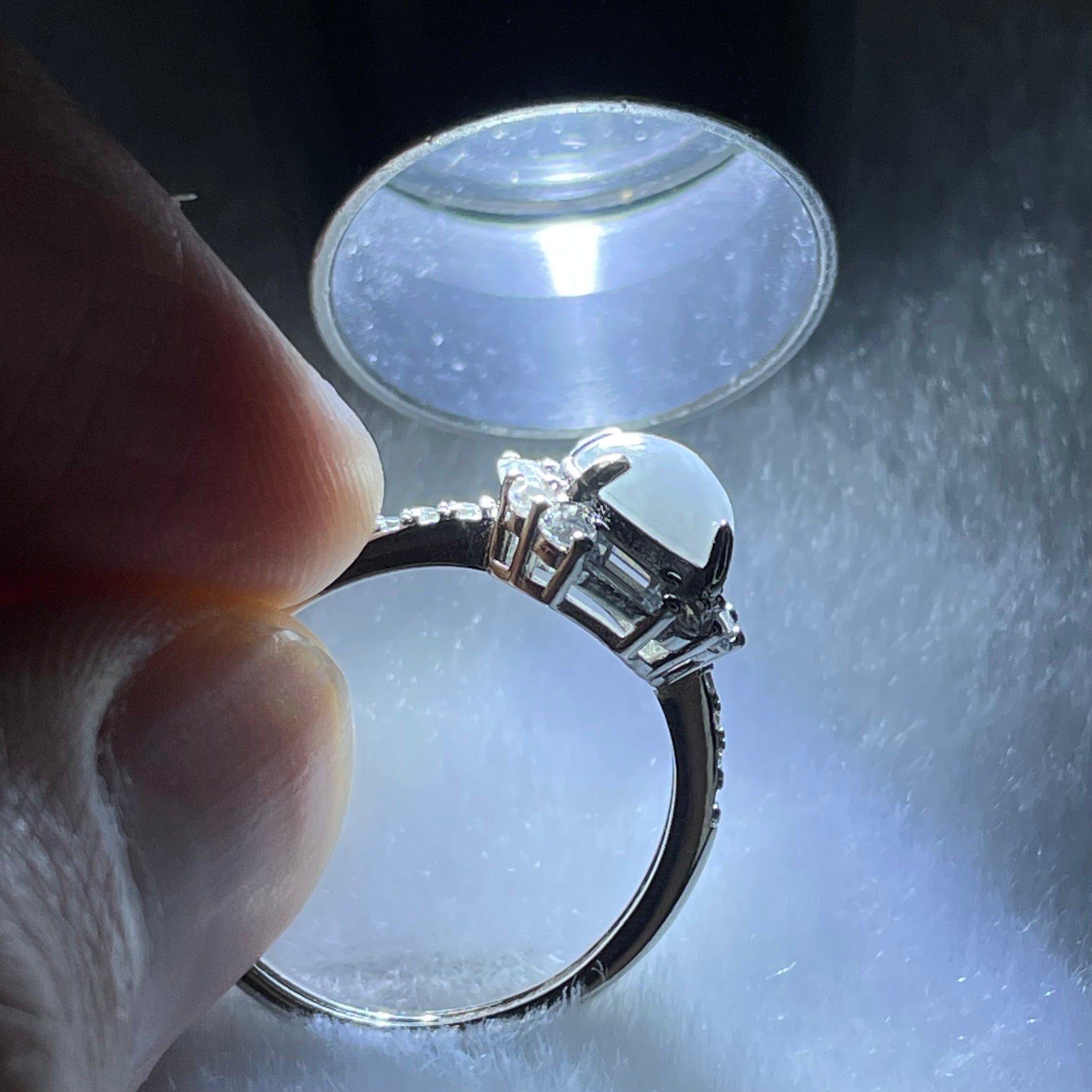 Type A Lavender Jadeite in S925 Sliver with Crystal Ring (Adjustable Size) 1.82g 6.3 by 3.5mm - Huangs Jadeite and Jewelry Pte Ltd