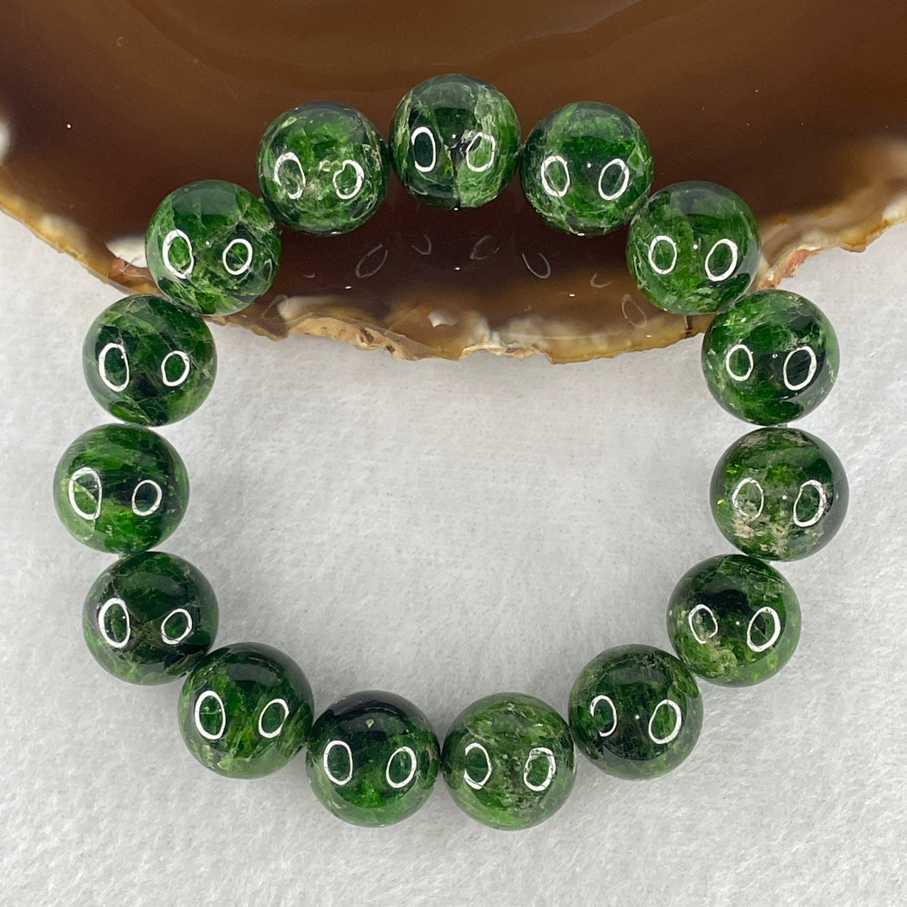 Natural Green Diopside Beads Bracelet – Deep Forest Green Crystal | Energy for Healing, Balance 70.40g 16.5cm 14.1mm 15 Beads