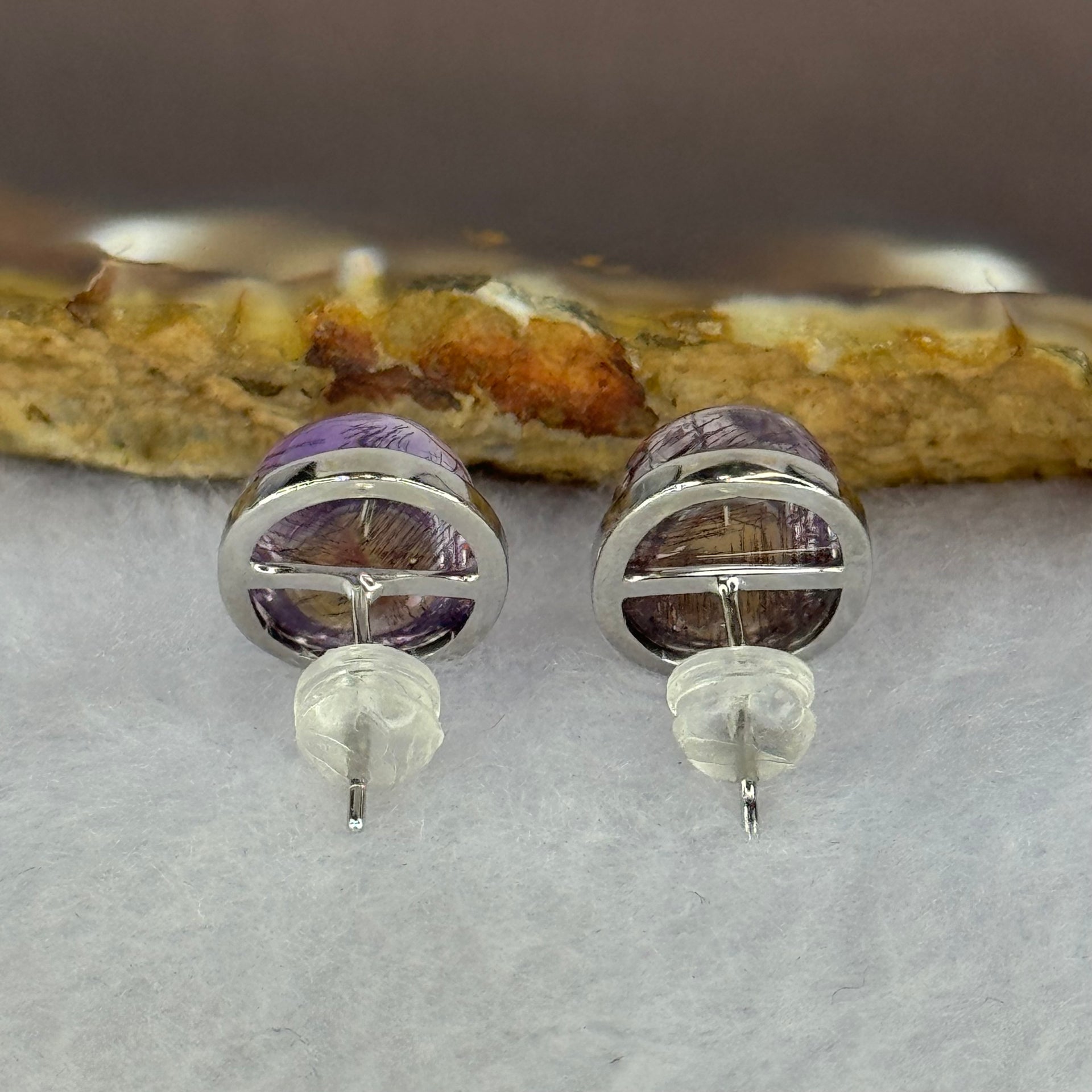 Good Grade Natural Super 7 S925 Silver Earrings 3.56g 12.1 by 9.3 by 5.5mm - Huangs Jadeite and Jewelry Pte Ltd