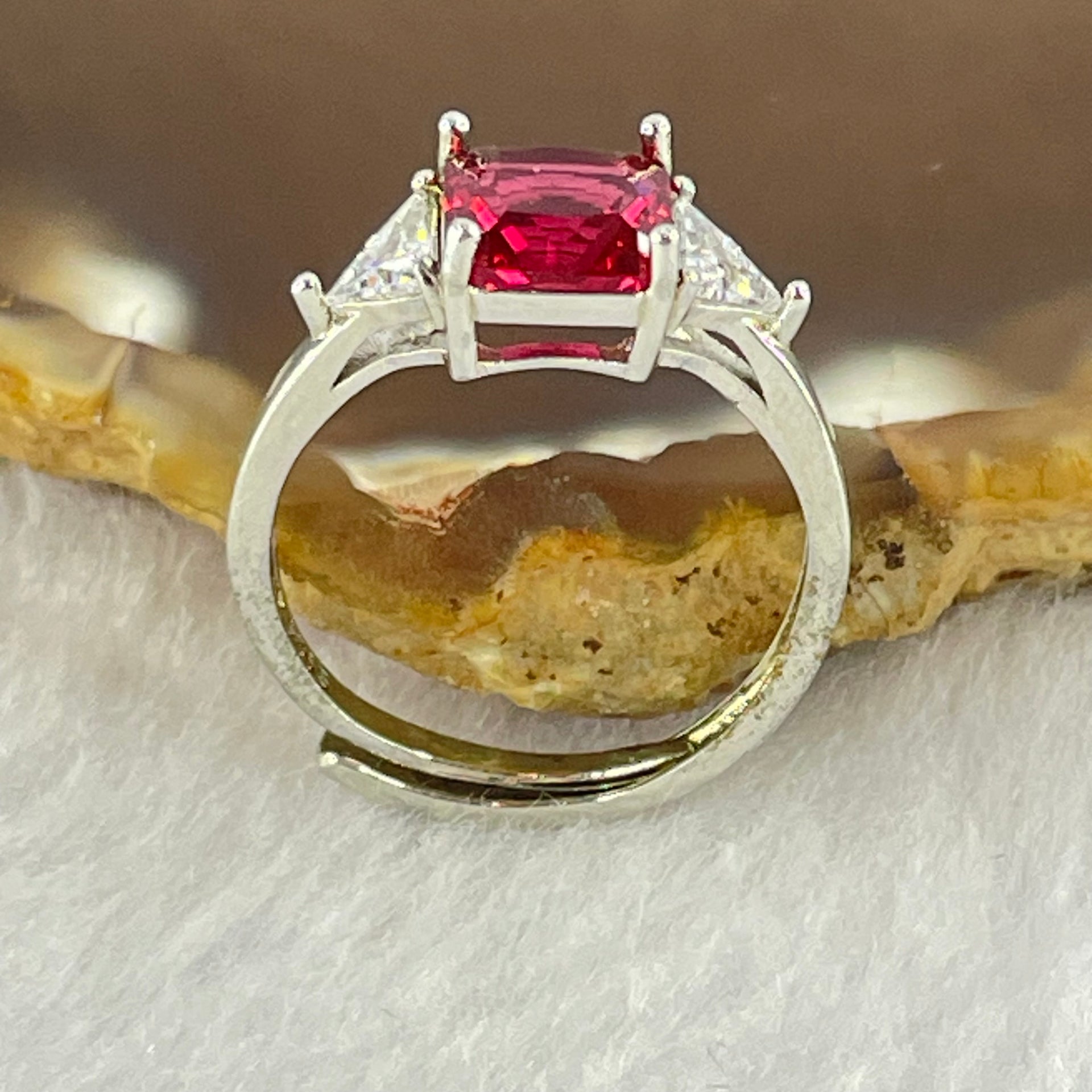 Red and Colourless Cubic Zirconia in S925 Sliver Ring (Adjustable Size) 1.85g 7.3 by 6.9 by 4.5mm - Huangs Jadeite and Jewelry Pte Ltd