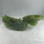 Natural Semi Icy Green Serpentine Double Boats Display 1,692.9g 287.0 by 121.0 by 130.0mm - Huangs Jadeite and Jewelry Pte Ltd