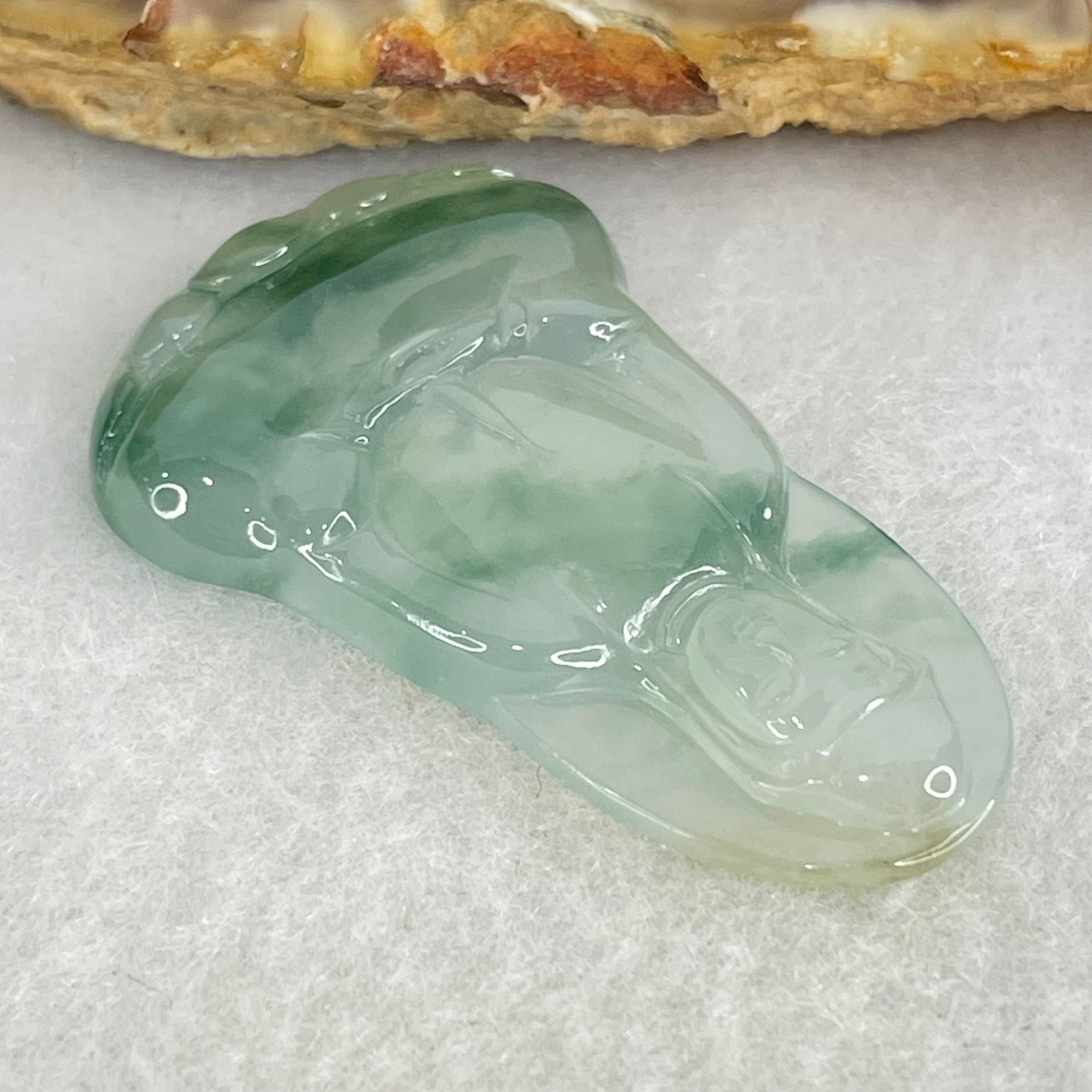 Type A Icy Light Green with Blueish Green Piao Hua Jadeite Guan Yin Pendant for Setting 6.27g 34.8 by 23.3 by 4.1mm - Huangs Jadeite and Jewelry Pte Ltd