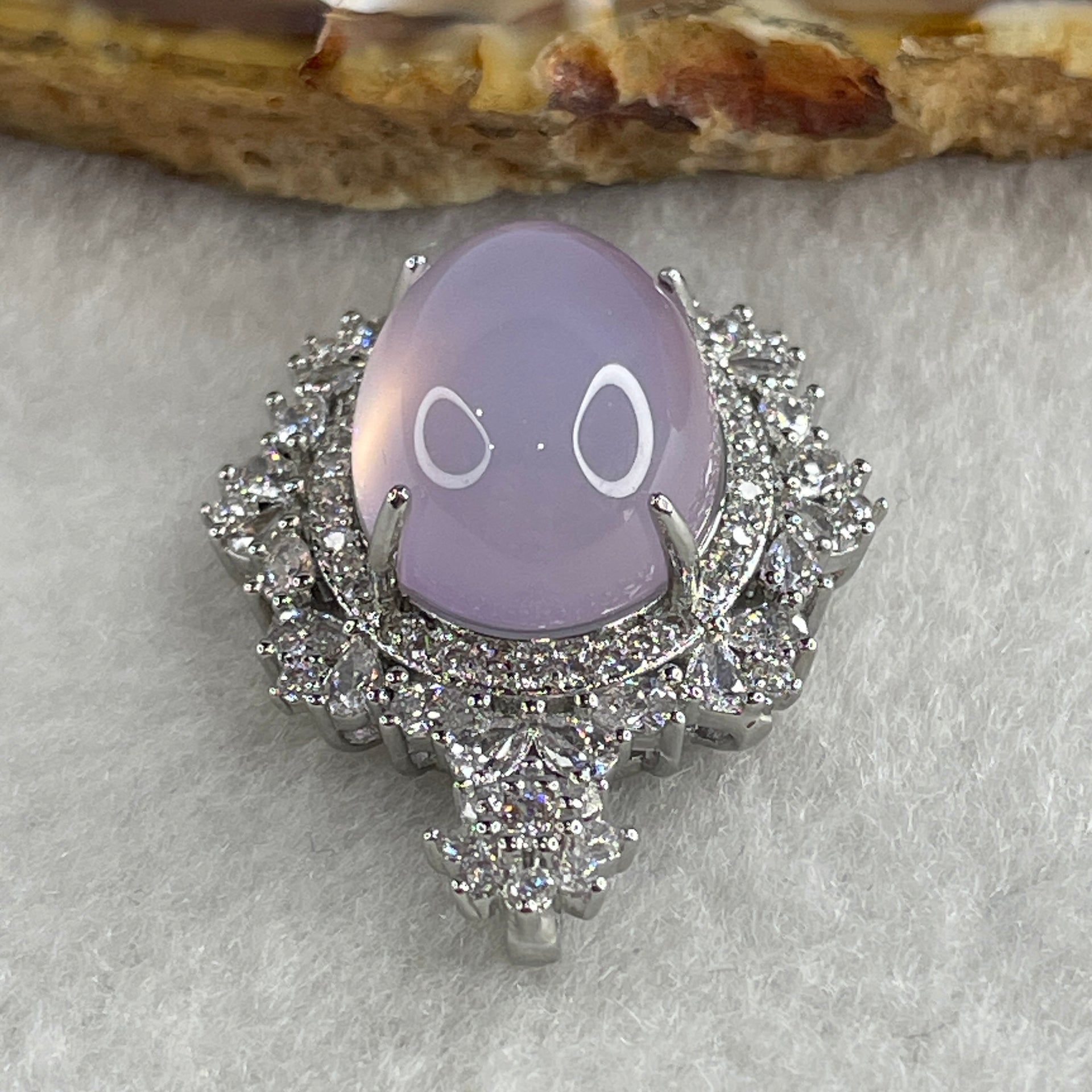 Natural Pink Chalcedony Agate Pendant on S925 Sliver with Cubic Zirconia 7.43g 17.9 by 13.0 by 8.0mm - Huangs Jadeite and Jewelry Pte Ltd