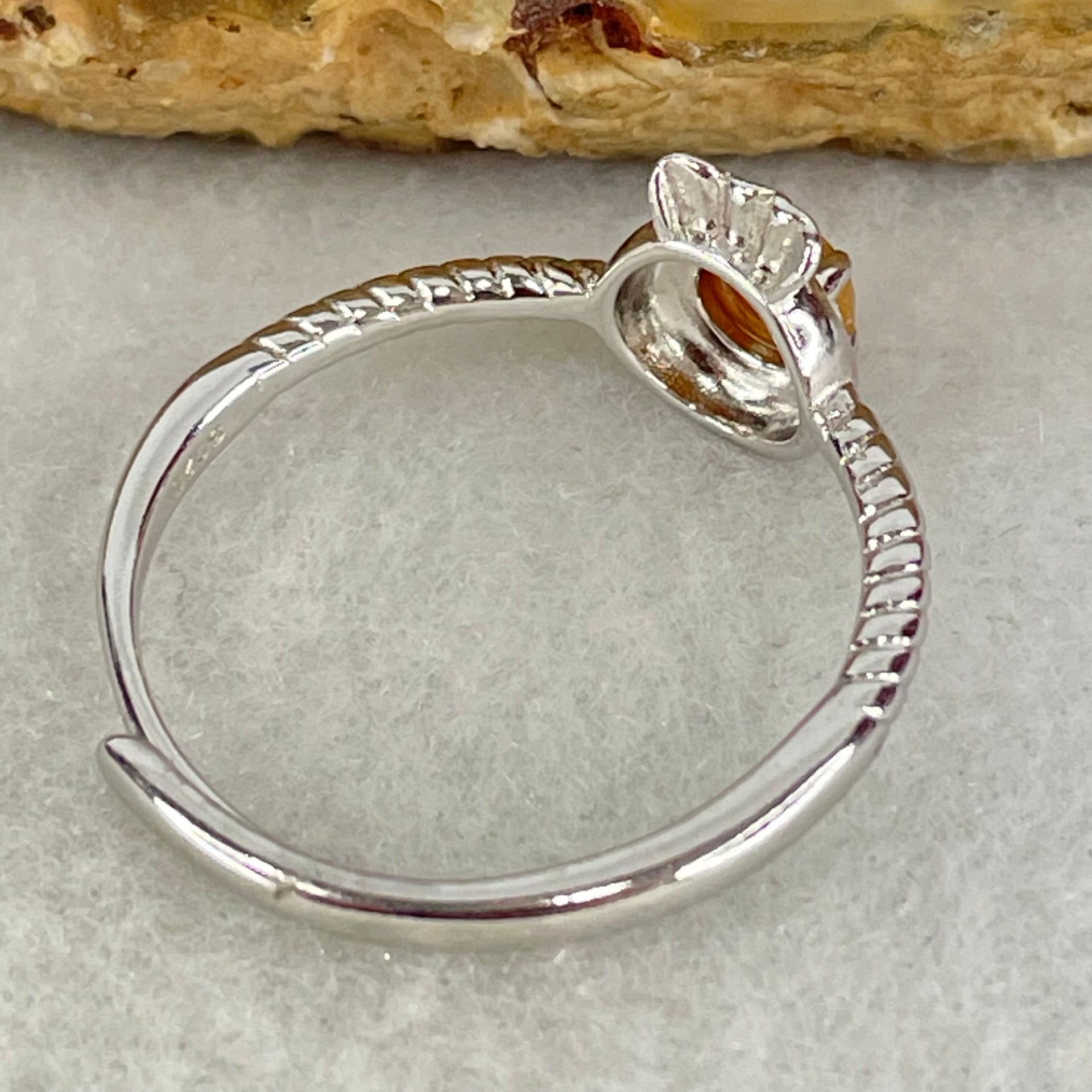 Type A Red Cabochon Jadeite in S925 Sliver Ring (Adjustable Size) 1.42g 4.5 by 3.2mm - Huangs Jadeite and Jewelry Pte Ltd