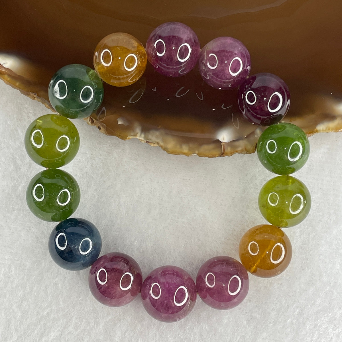 Good Grade Natural Rainbow Tourmaline Beads Bracelet | 13.5mm Multi-Color Spectrum Harmony Amulet (50.99g | 14cm Wrist | 14 Beads)