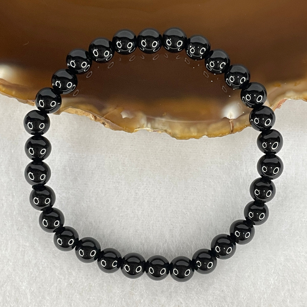 Certified Good Grade Natural Black Obsidian Beads Bracelet | 6.3mm Dainty Mirror-Polished (9.03g | 30 Beads | 15.5cm)