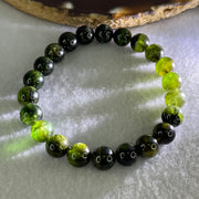 Above Average Grade Natural Green Cats Eye Tourmaline Beads Bracelet 22.44g 16cm 8.8mm 22 Beads - Huangs Jadeite and Jewelry Pte Ltd